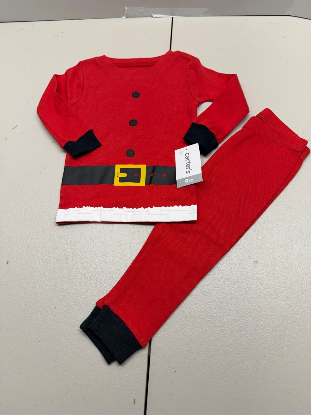 Carter's Red & Black Santa Belt Two-Piece Pajama Set. NWT